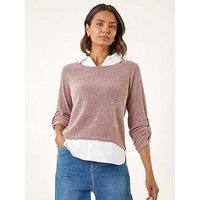 Roman Mock Shirt Textured Knit Jumper - Pink