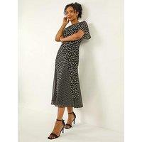 Roman Petite Spot Print Godet Hem Midi Dress - Black