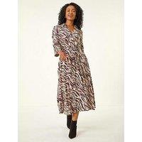 Roman Petite Animal Print Midi Shirt Dress - Brown