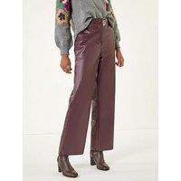 Roman Faux Leather Wide Leg Crop Trousers - Red