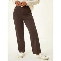 Roman Petite Straight Leg Ponte Stretch Trouser - Brown