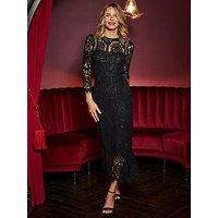 Sosandar Luxe Lace Pencil Dress - Black