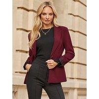 Sosandar Burgundy Single Breasted Blazer - Red