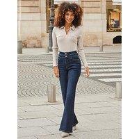 Sosandar Blue Black Contour Waist Kick Flare Jeans - Navy