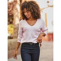 Sosandar Pointelle Diamante Embellished Jumper - Soft Pink