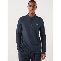 Barbour International Marshall Long Sleeve Zipped Knitted Polo Shirt - Navy