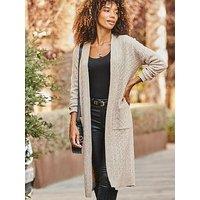 Sosandar Camel Super Cosy Cable Knit Longline Cardigan - Beige