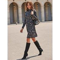 Sosandar Leopard Print Shift Dress - Grey