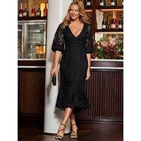 Sosandar Luxe Lace Midi Dress - Black