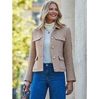 Sosandar Camel Boucle Jacket With Gold Buttons - Beige