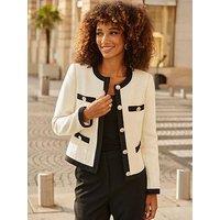 Sosandar Ivory Contrast Trim Boucle Jacket - Cream