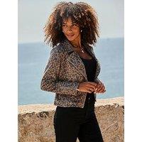 Sosandar Leopard Print Faux Suede Biker Jacket - Brown