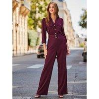 Sosandar Burgundy Utility Pocket Belted Jumpsuit - Red