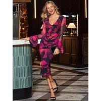 Sosandar Floral Print Ruched Front Mesh Dress - Pink