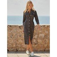 Sosandar Leopard Print Denim Shirt Dress With Pockets - Grey