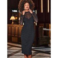 Sosandar Sparkle Mesh High Neck Midi Dress - Black