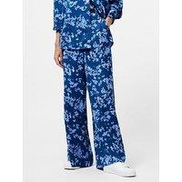 French Connection Floral Print High Waist Straight Leg Floaty Trousers - Blue