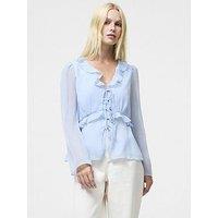 French Connection Lightweight Chiffon Ruffle Tie Blouse - Blue