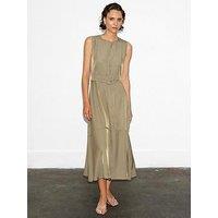 French Connection Sleeveless Round Neck Buckle Cargo-Style Midi Dress - Green