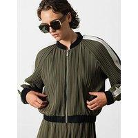 French Connection Plisse Zipped High Collar Bomber Jacket - Green