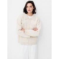 French Connection Boucle Long Sleeve Shirt-Style Knit Jacket - Cream