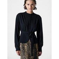 French Connection Waist Tie Long Sleeve Blouse - Black