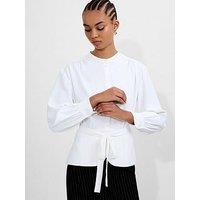French Connection Waist Tie Long Sleeve Blouse - White