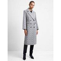 French Connection Double Breasted Structured Herringbone Coat - Multi