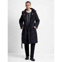 French Connection Longline High Neck Padded Belted Puffer Coat