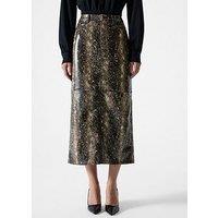 French Connection High Waisted High-Shine Snakeskin Midi Pencil Skirt - Multi