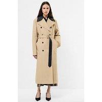 French Connection Cotton Twill Trench Coat With Contrast Detail - Brown