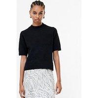 French Connection Soft Knit Short Sleeve Mock Neck Top - Black