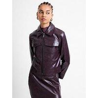 French Connection Pu Faux Leather Cropped Zip-Through Collared Jacket