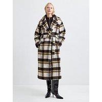 French Connection Check Belted Longline Coat - Brown