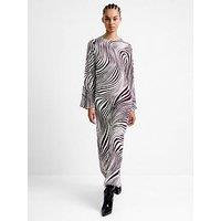 French Connection Wave Print Long Sleeve Round Neck Midi Dress - Multi