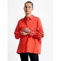 French Connection Cotton Long Sleeve Button Up Shirt With Bow Tie Cuffs - Orange