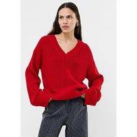 French Connection V-Neck Textured Knit Jumper - Red