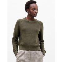 French Connection Cotton Ribbed Crew Neck Knit Jumper - Green
