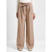 French Connection Wide Leg Pleated Trousers - Brown