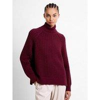 French Connection Cotton Textured High Neck Jumper - Red