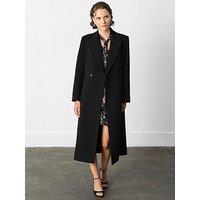 French Connection Double-Breasted Twill Coat With Tailored Seams - Black