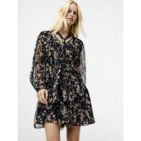 French Connection Crinkle Chiffon Tie Neck Long Sleeve Mini Dress - Yellow