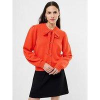 French Connection Knit Long Balloon Sleeve Bow-Tie Neck Button-Up Cardigan - Orange
