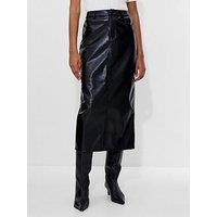 French Connection Leather Look Midi Skirt - Black