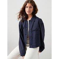 The Very Collection Linen Blend Utility Jacket With Contrast Lining - Navy