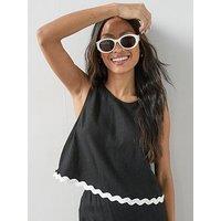 The Very Collection Linen Blend Rik Rak Top Co-Ord - Black
