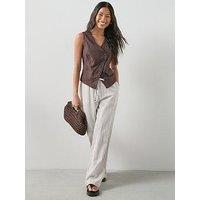The Very Collection Textured Wide Leg Trousers - Brown Stripe