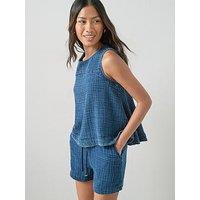 The Very Collection Indigo Washed Crinkle Sports Top Co-Ord - Blue