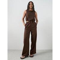 The Very Collection Linen Wide Leg Trouser Co-Ord - Brown