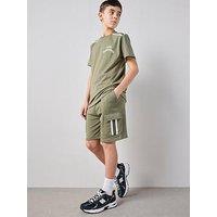 The Very Collection Boys Utility Sweat Shorts And Tshirt Outfit Set - Khaki